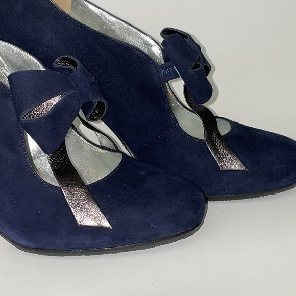 Ron White, Navy Blue suede (39), made in Italy, heels with bow - Picture 8 of 9
